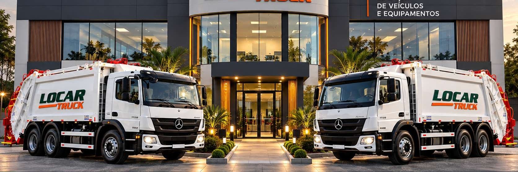 Frota de compactadores em frente à sede da Locar Truck